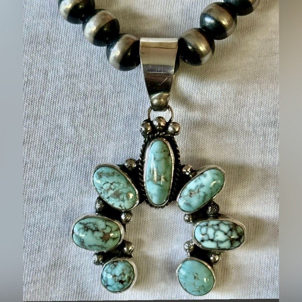 Linda Yazzie Turquoise and Silver Pendant